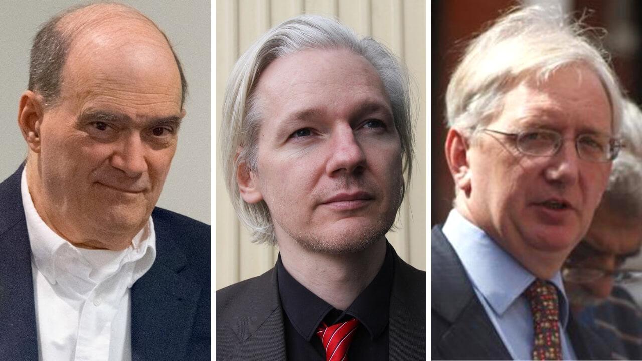 From left to right: Bill Binney, Julian Assange, and Craig Murray.