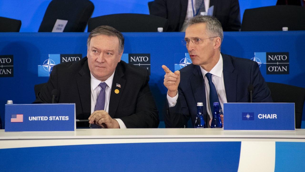 U.S. Secretary of State Michael R. Pompeo, NATO Secretary General Jens Stoltenberg and fellow foreign ministers participate in the NATO plenary session at the U.S. Department of State in Washington, D.C., on April 4, 2019. [State Department photo]