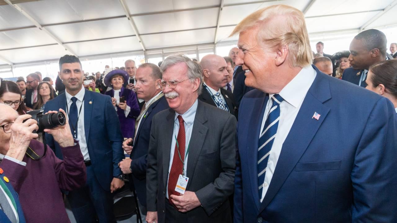 President Trump joined by White House National Security Advisor Ambassador John Bolton participate in a meet and greet with active duty US Service Members stationed in the UK Wednesday, June 5, 2019, at the Southsea Common in Portsmouth, England.
