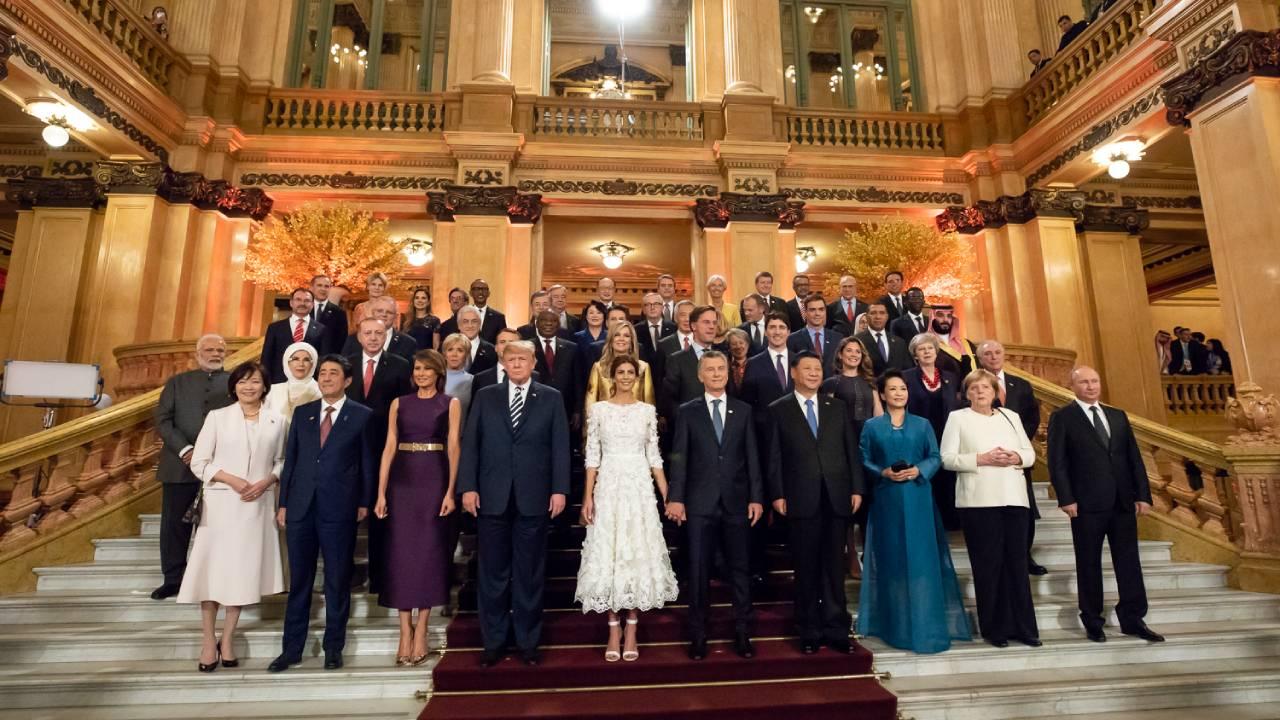 President Donald J. Trump and First Lady Melania Trump pose for the G20 âFamily Photoâ with fellow G20 leaders and their spouses Friday evening, Nov. 30, 2018, at the Teatro Colon in Buenos Aires, Argentina. (Official White House Photo by Andrea Hanks)
