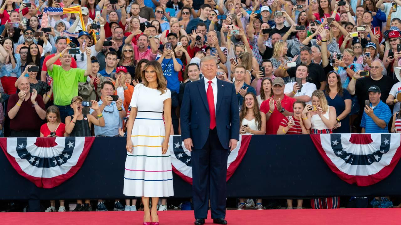 President Donald J. Trump and First Lady Melania Trump arrive onstage at the Salute to America event Thursday, July 4, 2019, at the Lincoln Memorial in Washington, D.C. (Official White House Photo by Andrea Hanks)