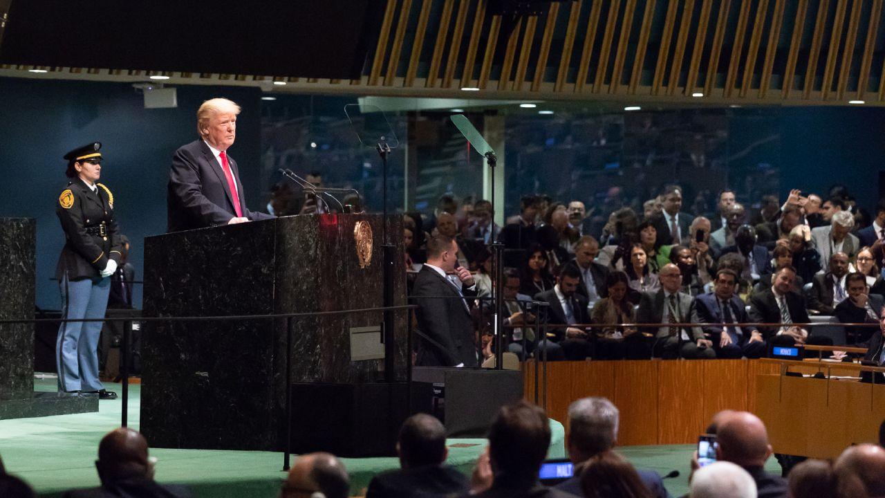 President Donald J. Trump addresses the 73rd session of the U.N. General Assembly Tuesday, Sept. 25, 2018, at the United Nations Headquarters in New York. (Official White House Photo by Andrea Hanks)