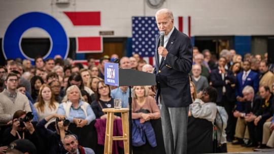 On the eve of the Iowa caucuses, Vice President Joe Biden holds a campaign rally at Hiatt Middle School. Feb 2, 2020 Photo: Phil Roeder, Flickr