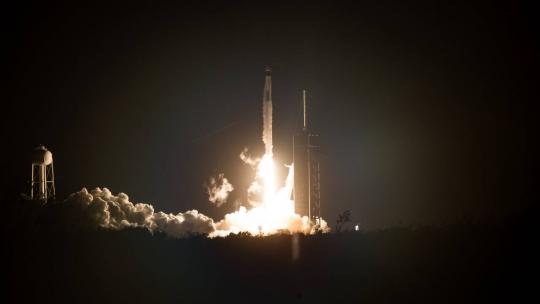 A SpaceX Falcon 9 rocket carrying the company's Crew Dragon spacecraft is launched on NASA’s SpaceX Crew-1 mission to the International Space Station with NASA astronauts. (NASA/Joel Kowsky)