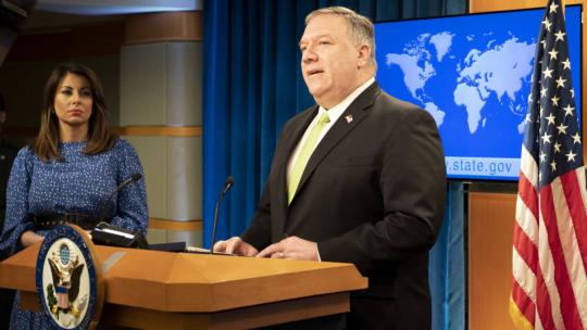 U.S. Secretary of State Michael R. Pompeo delivers remarks to the media in the Press Briefing Room, at the Department of State in Washington, D.C., on May 20, 2020.  [State Department Photo by Freddie Everett / Public Domain]