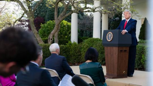 President Donald J. Trump delivers remarks during a coronavirus (COVID-19) update briefing Monday, March 30, 2020, in the Rose Garden at the White House. (Official White House Photo by Tia Dufour)