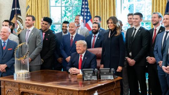 President Donald J. Trump and First Lady Melania Trump pose for a photo with the 2019 World Series Champions, the Washington Nationals. Nov 4, 2019 (Official White House Photo by Andrea Hanks)